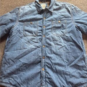 Men’s Sz large L.L. Bean Blue Denim shirt Jacket with Brown Sherpa Lining preppy